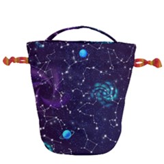 Realistic-night-sky-poster-with-constellations Drawstring Bucket Bag by uniart180623