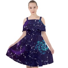 Realistic-night-sky-poster-with-constellations Cut Out Shoulders Chiffon Dress by uniart180623