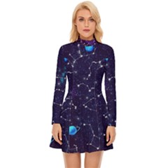 Realistic-night-sky-poster-with-constellations Long Sleeve Velour Longline Dress by uniart180623