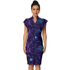 Realistic-night-sky-poster-with-constellations Vintage Frill Sleeve V-neck Bodycon Dress by uniart180623