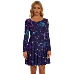 Realistic-night-sky-poster-with-constellations Long Sleeve Wide Neck Velvet Dress by uniart180623