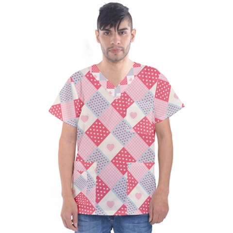 Cute-kawaii-patches-seamless-pattern Men s V-neck Scrub Top by uniart180623