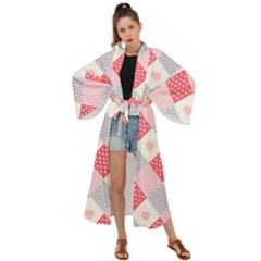 Cute-kawaii-patches-seamless-pattern Maxi Kimono by uniart180623