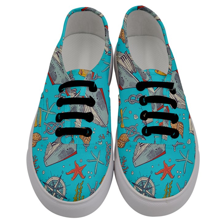 Colored-sketched-sea-elements-pattern-background-sea-life-animals-illustration Men s Classic Low Top Sneakers