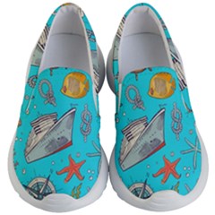 Colored-sketched-sea-elements-pattern-background-sea-life-animals-illustration Kids Lightweight Slip Ons by uniart180623