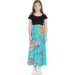 Colored-sketched-sea-elements-pattern-background-sea-life-animals-illustration Kids  Flared Maxi Skirt by uniart180623