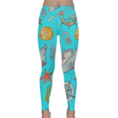 Colored-sketched-sea-elements-pattern-background-sea-life-animals-illustration Lightweight Velour Classic Yoga Leggings by uniart180623