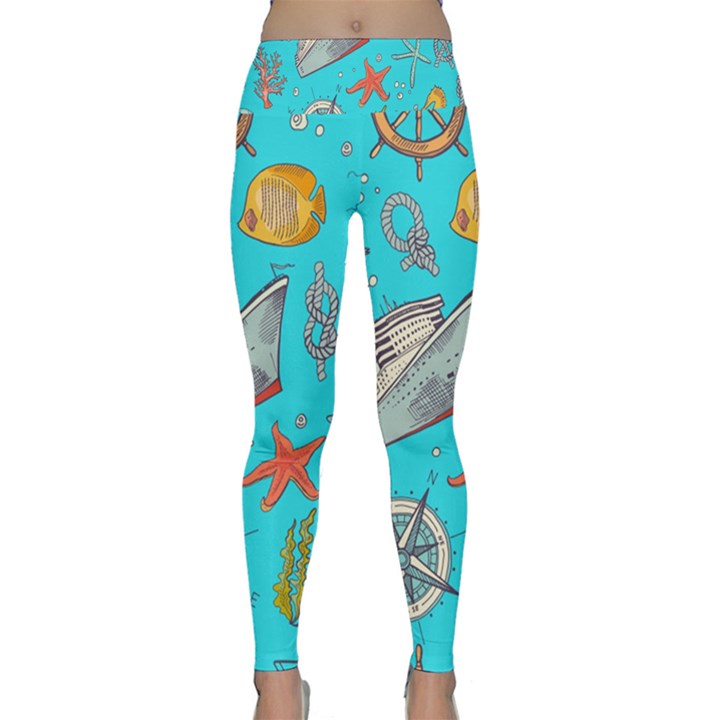 Colored-sketched-sea-elements-pattern-background-sea-life-animals-illustration Lightweight Velour Classic Yoga Leggings