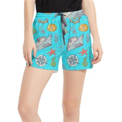 Colored-sketched-sea-elements-pattern-background-sea-life-animals-illustration Women s Runner Shorts by uniart180623