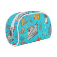 Colored-sketched-sea-elements-pattern-background-sea-life-animals-illustration Make Up Case (small) by uniart180623