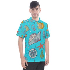 Colored-sketched-sea-elements-pattern-background-sea-life-animals-illustration Men s Polo Tee by uniart180623