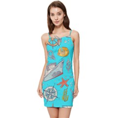 Colored-sketched-sea-elements-pattern-background-sea-life-animals-illustration Summer Tie Front Dress by uniart180623