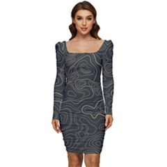 Damask-seamless-pattern Women Long Sleeve Ruched Stretch Jersey Dress by uniart180623