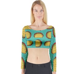 Taco-drawing-background-mexican-fast-food-pattern Long Sleeve Crop Top by uniart180623