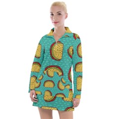 Taco-drawing-background-mexican-fast-food-pattern Women s Long Sleeve Casual Dress by uniart180623