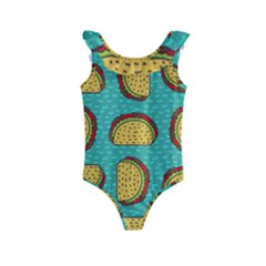 Taco-drawing-background-mexican-fast-food-pattern Kids  Frill Swimsuit by uniart180623