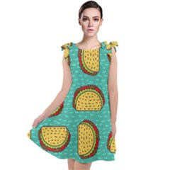 Taco-drawing-background-mexican-fast-food-pattern Tie Up Tunic Dress by uniart180623