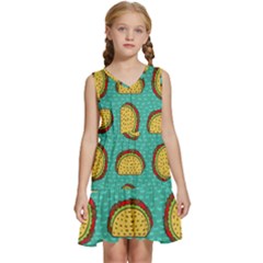 Taco-drawing-background-mexican-fast-food-pattern Kids  Sleeveless Tiered Mini Dress by uniart180623