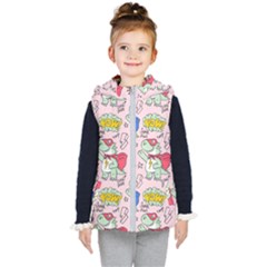 Seamless-pattern-with-many-funny-cute-superhero-dinosaurs-t-rex-mask-cloak-with-comics-style-inscrip Kids  Hooded Puffer Vest by uniart180623