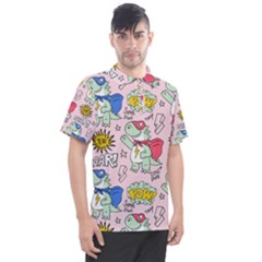 Seamless-pattern-with-many-funny-cute-superhero-dinosaurs-t-rex-mask-cloak-with-comics-style-inscrip Men s Polo Tee by uniart180623