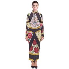 Vector-seamless-pattern-with-italian-pizza-top-view Turtleneck Maxi Dress by uniart180623