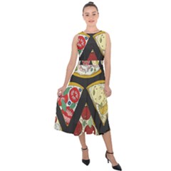 Vector-seamless-pattern-with-italian-pizza-top-view Midi Tie-back Chiffon Dress by uniart180623