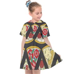 Vector-seamless-pattern-with-italian-pizza-top-view Kids  Sailor Dress by uniart180623