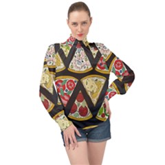 Vector-seamless-pattern-with-italian-pizza-top-view High Neck Long Sleeve Chiffon Top by uniart180623