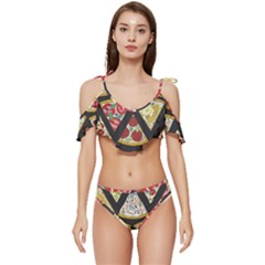 Vector-seamless-pattern-with-italian-pizza-top-view Ruffle Edge Tie Up Bikini Set	