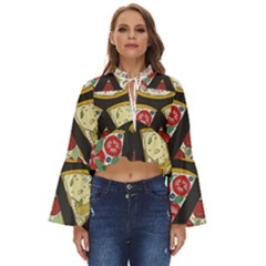 Vector-seamless-pattern-with-italian-pizza-top-view Boho Long Bell Sleeve Top by uniart180623