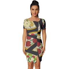 Vector-seamless-pattern-with-italian-pizza-top-view Fitted Knot Split End Bodycon Dress by uniart180623