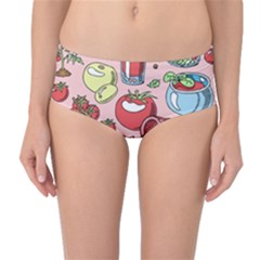 Tomato-seamless-pattern-juicy-tomatoes-food-sauce-ketchup-soup-paste-with-fresh-red-vegetables Mid-waist Bikini Bottoms by uniart180623