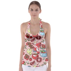 Tomato-seamless-pattern-juicy-tomatoes-food-sauce-ketchup-soup-paste-with-fresh-red-vegetables Babydoll Tankini Top by uniart180623