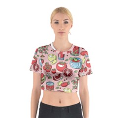 Tomato-seamless-pattern-juicy-tomatoes-food-sauce-ketchup-soup-paste-with-fresh-red-vegetables Cotton Crop Top by uniart180623