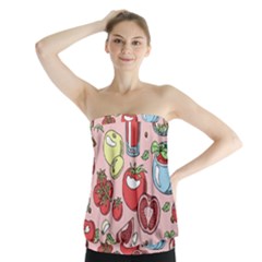 Tomato-seamless-pattern-juicy-tomatoes-food-sauce-ketchup-soup-paste-with-fresh-red-vegetables Strapless Top by uniart180623