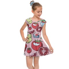 Tomato-seamless-pattern-juicy-tomatoes-food-sauce-ketchup-soup-paste-with-fresh-red-vegetables Kids  Cap Sleeve Dress by uniart180623