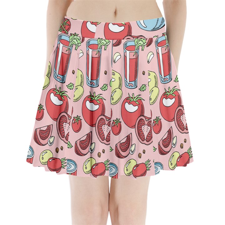 Tomato-seamless-pattern-juicy-tomatoes-food-sauce-ketchup-soup-paste-with-fresh-red-vegetables Pleated Mini Skirt