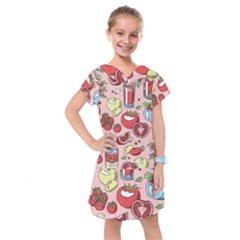 Tomato-seamless-pattern-juicy-tomatoes-food-sauce-ketchup-soup-paste-with-fresh-red-vegetables Kids  Drop Waist Dress by uniart180623