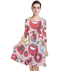 Tomato-seamless-pattern-juicy-tomatoes-food-sauce-ketchup-soup-paste-with-fresh-red-vegetables Quarter Sleeve Waist Band Dress by uniart180623