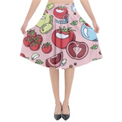 Tomato-seamless-pattern-juicy-tomatoes-food-sauce-ketchup-soup-paste-with-fresh-red-vegetables Flared Midi Skirt by uniart180623