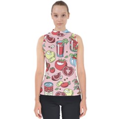 Tomato-seamless-pattern-juicy-tomatoes-food-sauce-ketchup-soup-paste-with-fresh-red-vegetables Mock Neck Shell Top by uniart180623