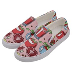 Tomato-seamless-pattern-juicy-tomatoes-food-sauce-ketchup-soup-paste-with-fresh-red-vegetables Men s Canvas Slip Ons by uniart180623