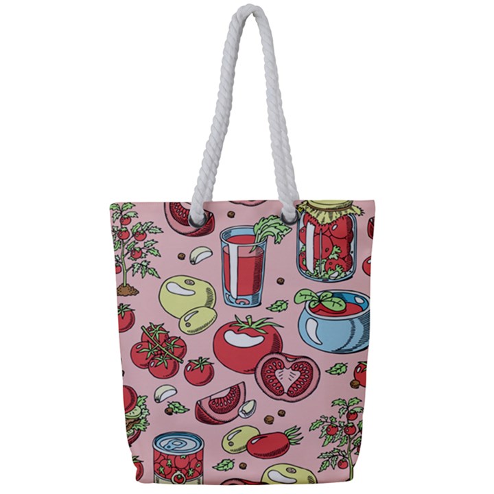 Tomato-seamless-pattern-juicy-tomatoes-food-sauce-ketchup-soup-paste-with-fresh-red-vegetables Full Print Rope Handle Tote (Small)