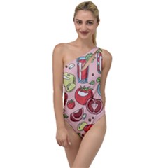 Tomato-seamless-pattern-juicy-tomatoes-food-sauce-ketchup-soup-paste-with-fresh-red-vegetables To One Side Swimsuit by uniart180623