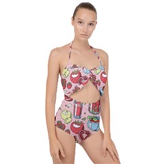 Tomato-seamless-pattern-juicy-tomatoes-food-sauce-ketchup-soup-paste-with-fresh-red-vegetables Scallop Top Cut Out Swimsuit by uniart180623