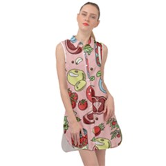 Tomato-seamless-pattern-juicy-tomatoes-food-sauce-ketchup-soup-paste-with-fresh-red-vegetables Sleeveless Shirt Dress by uniart180623