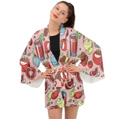 Tomato-seamless-pattern-juicy-tomatoes-food-sauce-ketchup-soup-paste-with-fresh-red-vegetables Long Sleeve Kimono by uniart180623