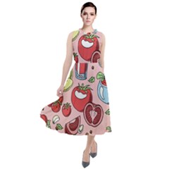 Tomato-seamless-pattern-juicy-tomatoes-food-sauce-ketchup-soup-paste-with-fresh-red-vegetables Round Neck Boho Dress by uniart180623