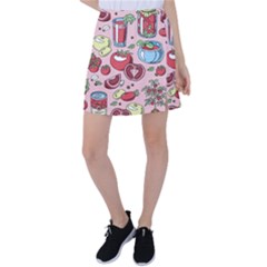 Tomato-seamless-pattern-juicy-tomatoes-food-sauce-ketchup-soup-paste-with-fresh-red-vegetables Tennis Skirt by uniart180623