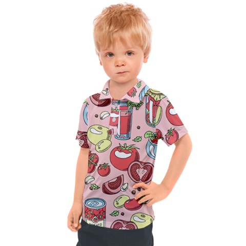 Tomato-seamless-pattern-juicy-tomatoes-food-sauce-ketchup-soup-paste-with-fresh-red-vegetables Kids  Polo Tee by uniart180623